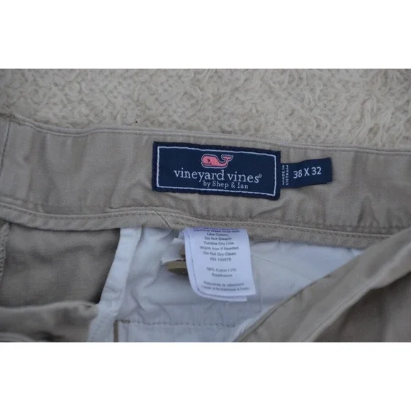 Vineyard Vines Pants Men 38X32 Khaki Flat Front Club Chino Straight Leg Prepcore - Picture 2 of 8